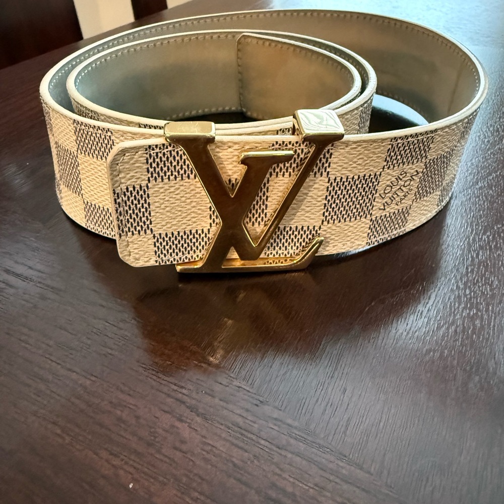Louis Vuitton Damier Azur Belt with Gold Buckle
